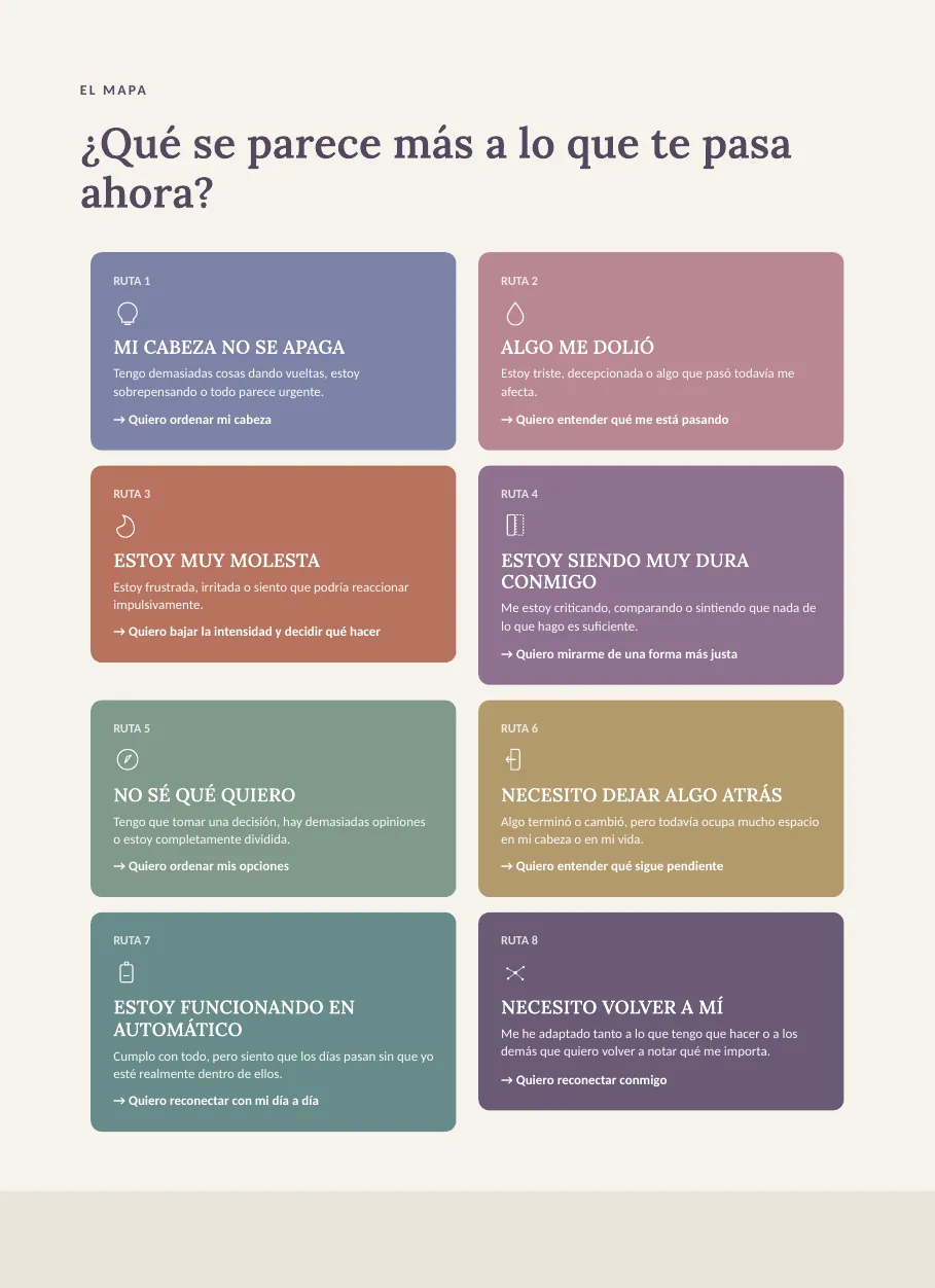 Mapa principal de DESBLOQUEA con las 8 rutas de colores